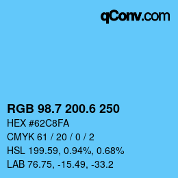カラーコード: RGB 98.7 200.6 250 | qconv.com