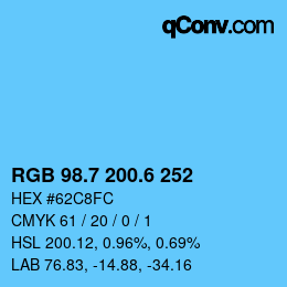 カラーコード: RGB 98.7 200.6 252 | qconv.com