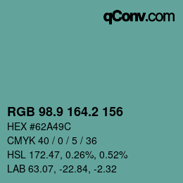 カラーコード: RGB 98.9 164.2 156 | qconv.com