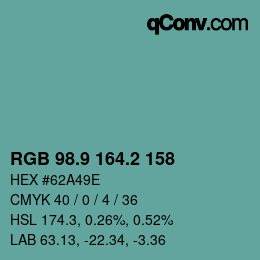 カラーコード: RGB 98.9 164.2 158 | qconv.com