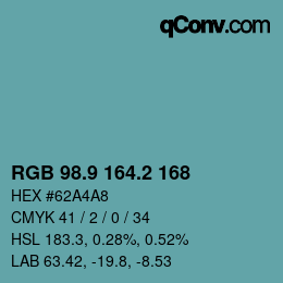 カラーコード: RGB 98.9 164.2 168 | qconv.com