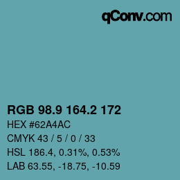 カラーコード: RGB 98.9 164.2 172 | qconv.com