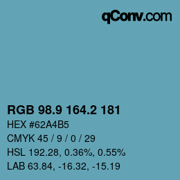 カラーコード: RGB 98.9 164.2 181 | qconv.com