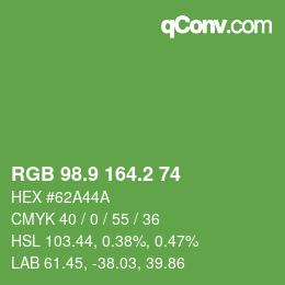 カラーコード: RGB 98.9 164.2 74 | qconv.com