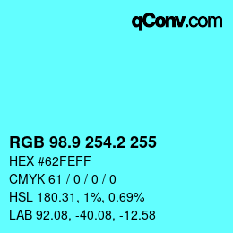 カラーコード: RGB 98.9 254.2 255 | qconv.com