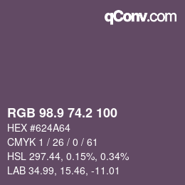 Color code: RGB 98.9 74.2 100 | qconv.com