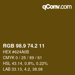 Color code: RGB 98.9 74.2 11 | qconv.com