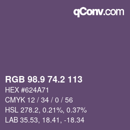 Color code: RGB 98.9 74.2 113 | qconv.com