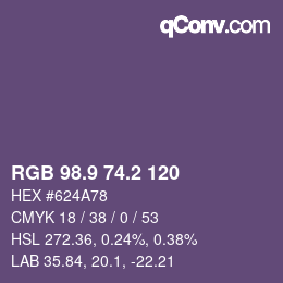 カラーコード: RGB 98.9 74.2 120 | qconv.com