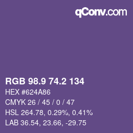 カラーコード: RGB 98.9 74.2 134 | qconv.com