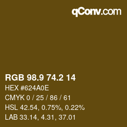 Color code: RGB 98.9 74.2 14 | qconv.com