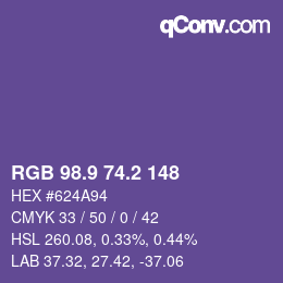 カラーコード: RGB 98.9 74.2 148 | qconv.com