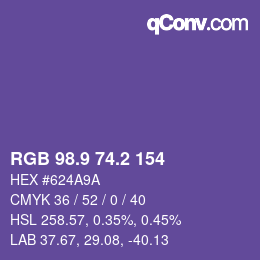 カラーコード: RGB 98.9 74.2 154 | qconv.com