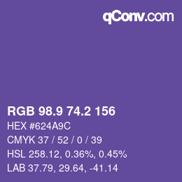 カラーコード: RGB 98.9 74.2 156 | qconv.com