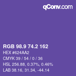 カラーコード: RGB 98.9 74.2 162 | qconv.com