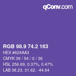 カラーコード: RGB 98.9 74.2 163 | qconv.com