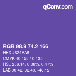 カラーコード: RGB 98.9 74.2 166 | qconv.com