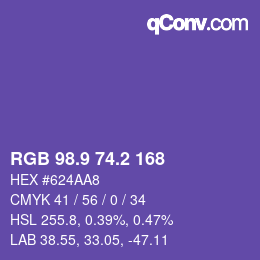 カラーコード: RGB 98.9 74.2 168 | qconv.com