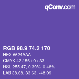 カラーコード: RGB 98.9 74.2 170 | qconv.com