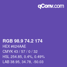 カラーコード: RGB 98.9 74.2 174 | qconv.com