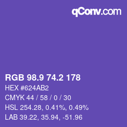 カラーコード: RGB 98.9 74.2 178 | qconv.com