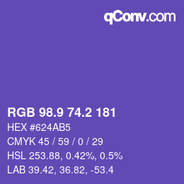 カラーコード: RGB 98.9 74.2 181 | qconv.com