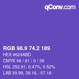 カラーコード: RGB 98.9 74.2 189 | qconv.com