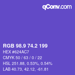 カラーコード: RGB 98.9 74.2 199 | qconv.com