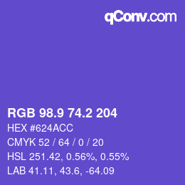 カラーコード: RGB 98.9 74.2 204 | qconv.com