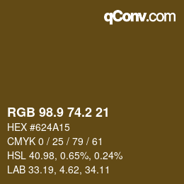 カラーコード: RGB 98.9 74.2 21 | qconv.com
