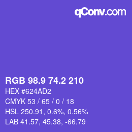 カラーコード: RGB 98.9 74.2 210 | qconv.com