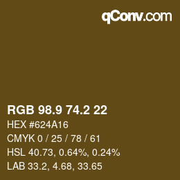 Color code: RGB 98.9 74.2 22 | qconv.com