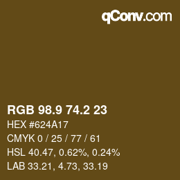 Color code: RGB 98.9 74.2 23 | qconv.com