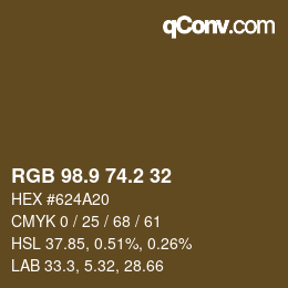 Color code: RGB 98.9 74.2 32 | qconv.com