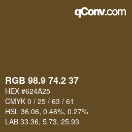 Color code: RGB 98.9 74.2 37 | qconv.com