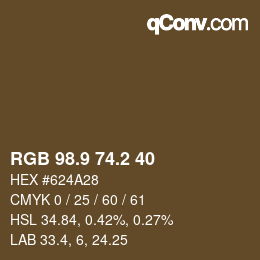 Color code: RGB 98.9 74.2 40 | qconv.com
