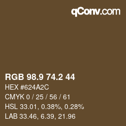 カラーコード: RGB 98.9 74.2 44 | qconv.com