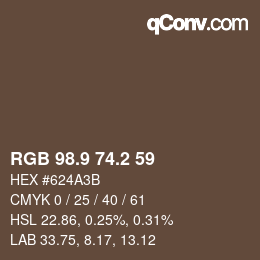 Color code: RGB 98.9 74.2 59 | qconv.com