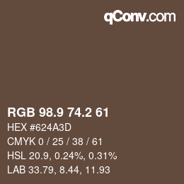 Color code: RGB 98.9 74.2 61 | qconv.com