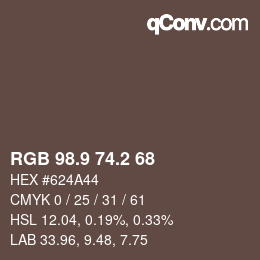 Color code: RGB 98.9 74.2 68 | qconv.com