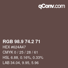 Color code: RGB 98.9 74.2 71 | qconv.com