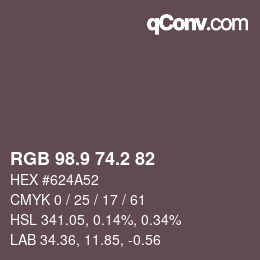 Color code: RGB 98.9 74.2 82 | qconv.com
