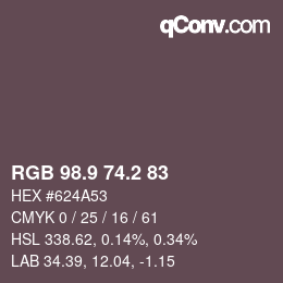 Color code: RGB 98.9 74.2 83 | qconv.com