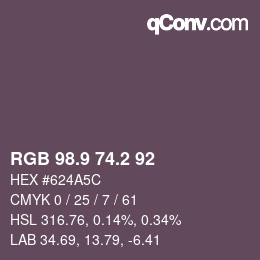 Farbcode: RGB 98.9 74.2 92 | qconv.com