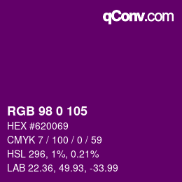 Color code: RGB 98 0 105 | qconv.com