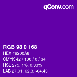 Color code: RGB 98 0 168 | qconv.com