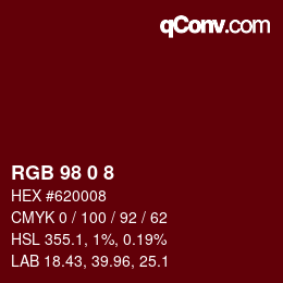 カラーコード: RGB 98 0 8 | qconv.com