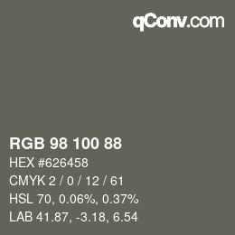 Color code: RGB 98 100 88 | qconv.com