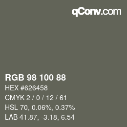 Color code: RGB 98 100 88 | qconv.com