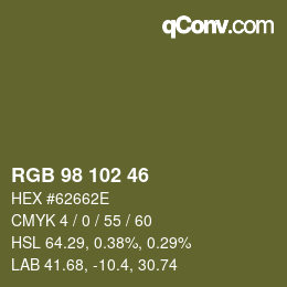 Color code: RGB 98 102 46 | qconv.com